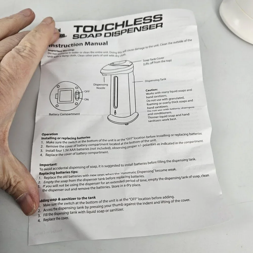 Touchless Hands Free Soap Sanitizer Dispenser White Auto Sensor Lights Up Bath